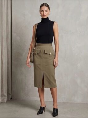 Altuzarra Khaki Utility Pencil Skirt Size 4 with Metallic Buttons